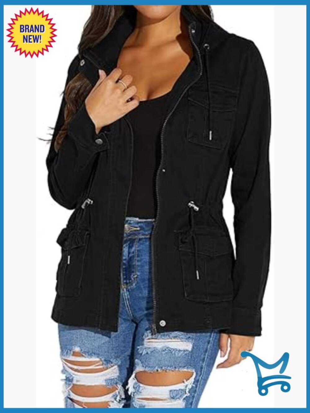 Women's Fall Long Sleeve Utility Jacket with Zipper Pockets